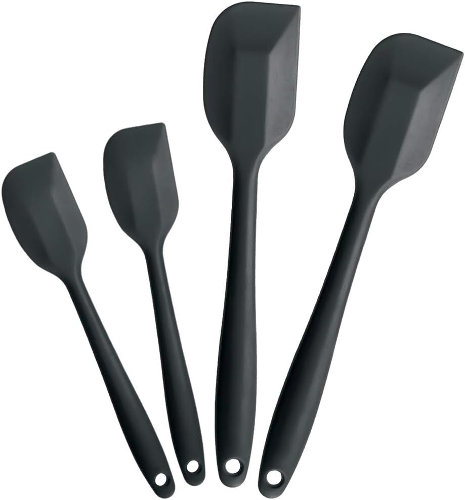 BYbrutek Silicone Spatulas, BPA Free Silicone Kitchen Utensils for Cooking, Baking and Mixing, Heat Resistant up to 230 °C, Dishwasher Safe Bakeware, 4-Piece Set (4 PCS Black)