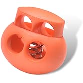 LongSLong 12 Pack Orange Plastic Spring Cord Lock for Shoelace, DrawString Clip, Paracord Toggle Stopper Elastic String Lock Double Hole Fastener Slider