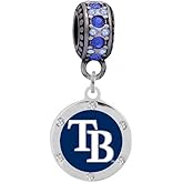 Tampa Bay Rays Round Crystal Charm Compatible With Pandora Style Bracelets. Can also be worn as a necklace