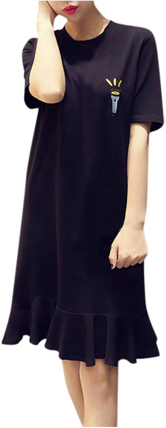 Amazon Co Jp Avarrerog フレアワンピース レディース チュニック ワンピース 半袖 シンプル Aラインワンピース ゆったり 膝丈 ワンピース 韓国 おしゃれ リゾートワンピ 体型カバー 着痩せ クルーネック ミニワンピース ルームウェア 服 ファッション小物