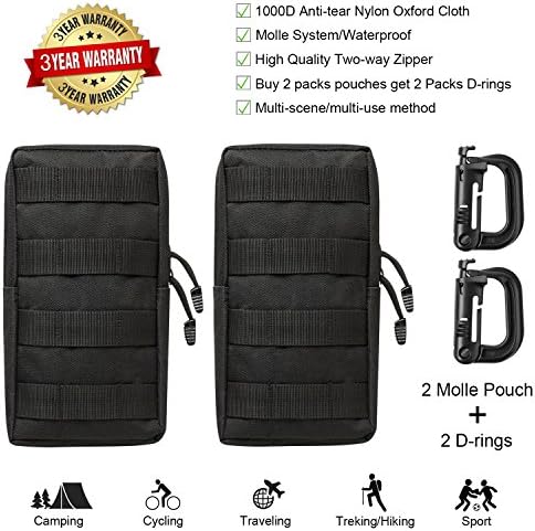 Molle Pouch Tactical Attachments Backpack Accessories EDC Pouches Compact Multi-purpose Water resistant Military Utility Gadget Gear Hanging Waist Bags for Hiking Camping Car Cycling 2 pack + 2 D-ring