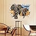 EMIRACLEZE Africa 3D Style Elephant Vivid Removable Mural Wall Stickers Wall Decal for Children Bedroom Home Decor