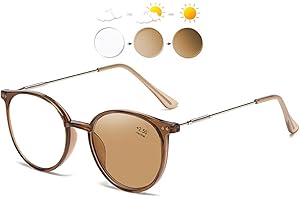 KOOSUFA Round Photochromic Reading Glasses Blue Light Blocking Sun Readers UVProtection Reading Sunglasses for Men Women
