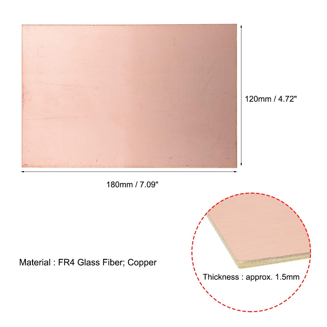 sourcing map Double-Sided Copper Clad Laminate PCB Circuit Board, FR4 180x120mm 7.09x4.72 inch - Image 4