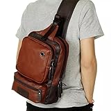 AOLIDA Men Sling Bag PU Leather Unbalance Chest Shoulder Bags Casual Crossbody Bag Travel Hiking Daypacks