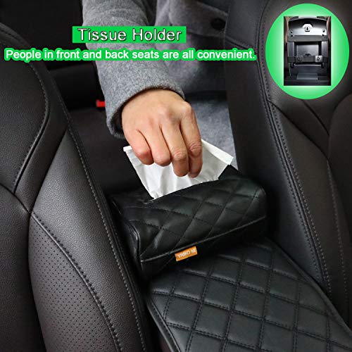 AMEIQ Car Armrest Cushion Pad, Tissue Holder and Paper Napkin Box, Center Console Mat, Seat Box Cover Protector, PU Leather Universal Fit, Black