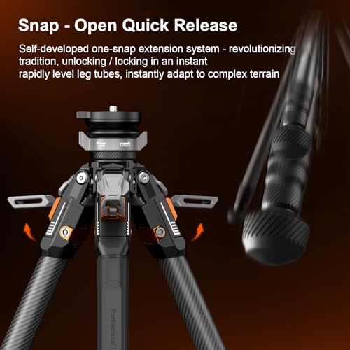 COMAN One Click Full Opening Carbon Fiber Photo Tripod, Professional Video Tripod, Quick Upgrade Ball Head, Max Height 165cm, Max Load Capacity 20kg (T1S)