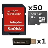 50 PACK - SanDisk 8GB MicroSD HC Memory Card SDSDQAB-008G (Bulk Packaging) LOT OF 50 with SD Adapter and SoCal Trade USB 2.0 MicoSD & SD Memory Card Reader