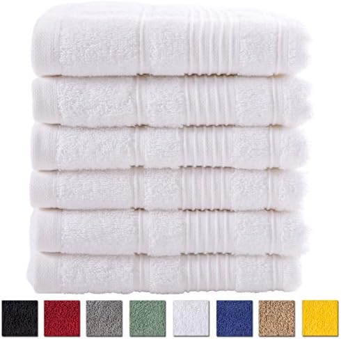 6 Pack Hand Towels Set Premium Quality | Thirsty Absorbent Soft &amp; Plush Turkish Cotton - White