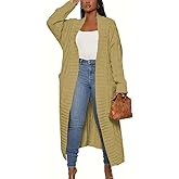 Vaimti Long Knit Cardigan Sweater, Open Front Duster Style, Ribbed Pattern
