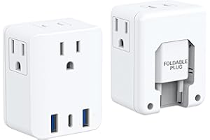 Foldable 7-in-1 European Travel Plug Adapter, kakyanill International Plug Adapter with 4 AC Outlets 3 USB Ports (1 USB C), European Plug Adapter, US to Europe Plug Adapter Italy France Germany