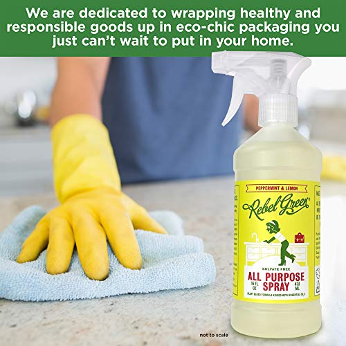 Rebel Green Natural All-Purpose Cleaner Spray - Kid Safe, Pet Safe, Non-Toxic Multi-Surface Cleaner - Peppermint & Lemon, 16 Ounce Bottle (Pack of 4)