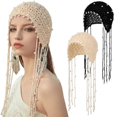 Mazilk Crochet Hat for Women Handmade Sequin Beanie Hat 