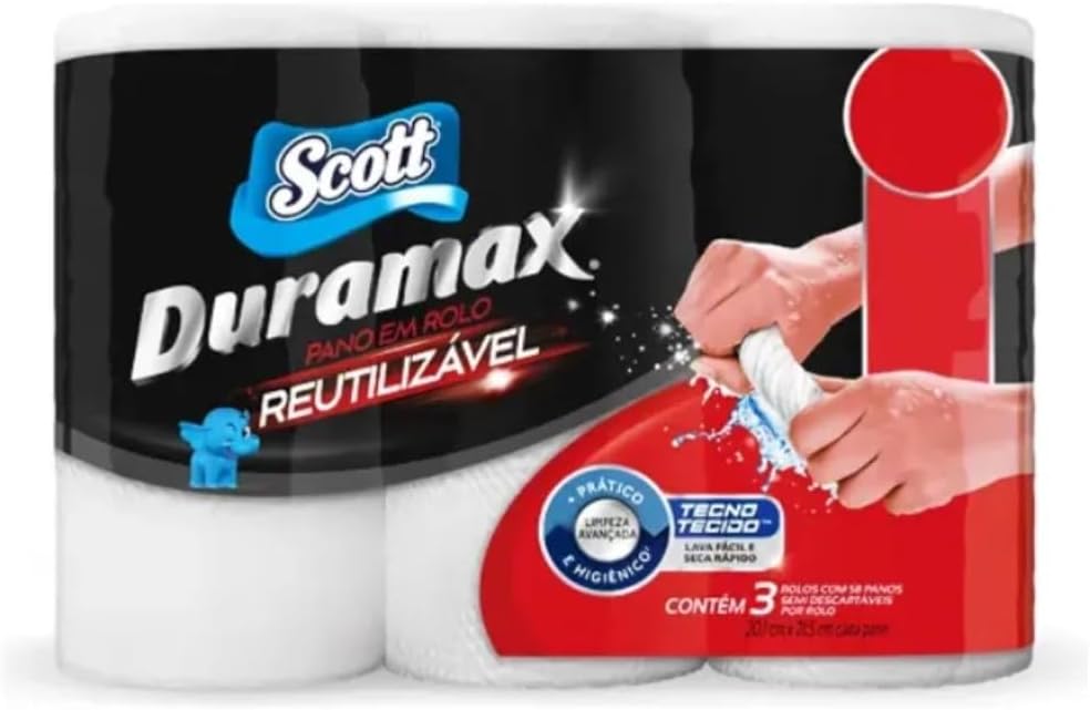 Scott Duramax Pano Reutilizável em Rolo, Branco, 174 Folhas (3 Rolos de 58 Folhas)