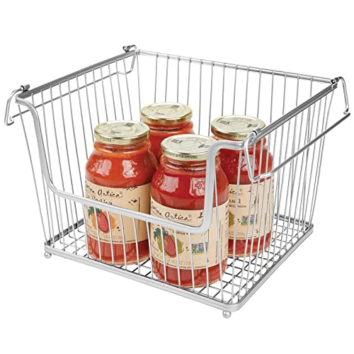 mDesign Modern Stackable Metal Food Storage Organizer Bin Basket with
