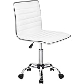 OFIKA Office Desk Chair, Adjustable Task Chair, Low Back Faux Leather Ribbed Swivel Chair, Armless Home Rolling Chair Retro with Wheels