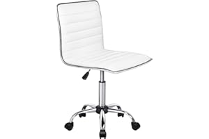 OFIKA Office Desk Chair, Adjustable Task Chair, Low Back Faux Leather Ribbed Swivel Chair, Armless Home Rolling Vanity Chair Retro with Wheels,