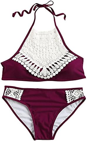 Lovsy 2017 Women's Lace Splicing Halter Padding High Neck Bikini Two-Piece Bathing Suit