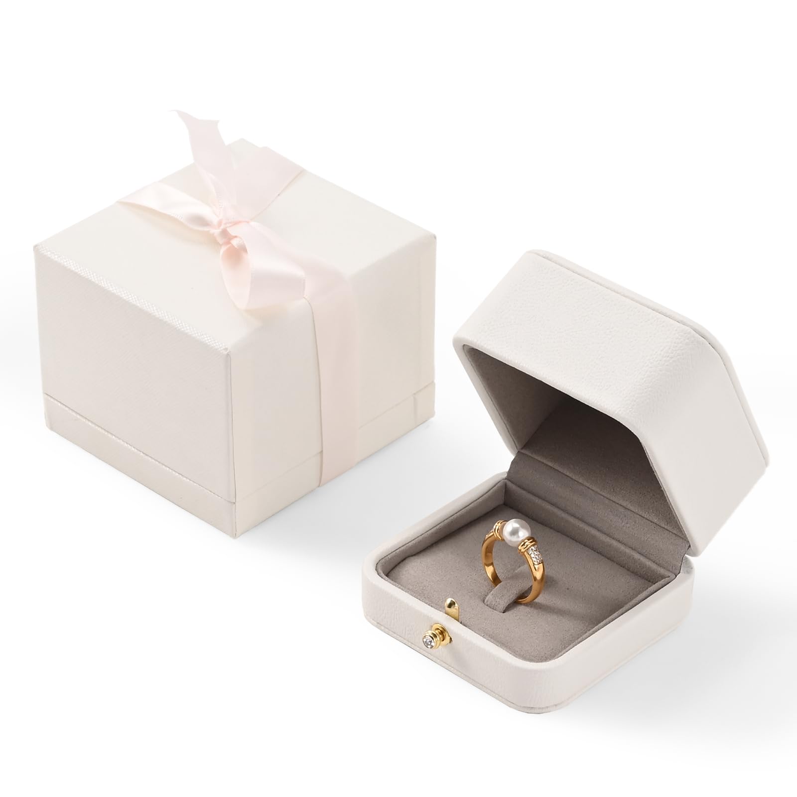 Photo 1 of Woodten White High-end PU Leather Jewelry Ring Gift Box Microfiber Interior Proposal Engagement Ring Box
