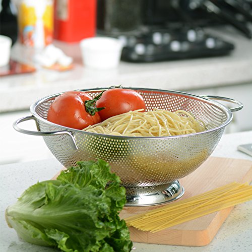 ZESPROKA Stainless Steel Micro-perforated 5-Quart Colander Strainer - With Solid Handles and Stable Draining Ring Base - Ideal for Pasta, Beans, Noodles, Vegetables & Fruits - Thumbnail 5
