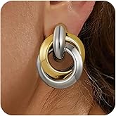 Awinesn Clip on Earrings for Women Hypoallergenic Two Tone Clip on Earrings 14K Gold Plated and Silver Drop Dangle Earrings Mixed Metal Jewelry for Women Fashion Trendy Jewelry Gifts