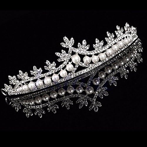 Bridal Princess Rhinestone Pearl Crystal Hair Tiara Wedding Veil Headband Crown