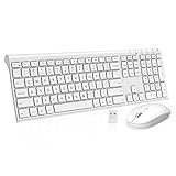 Wireless Keyboard Mouse, Jelly Comb KUS015 2.4GHz Ultra Slim Full Size Rechargeable Wireless Keyboard and Mouse Combo for Windows, Laptop, Notebook, PC, Desktop, Computer (White)
