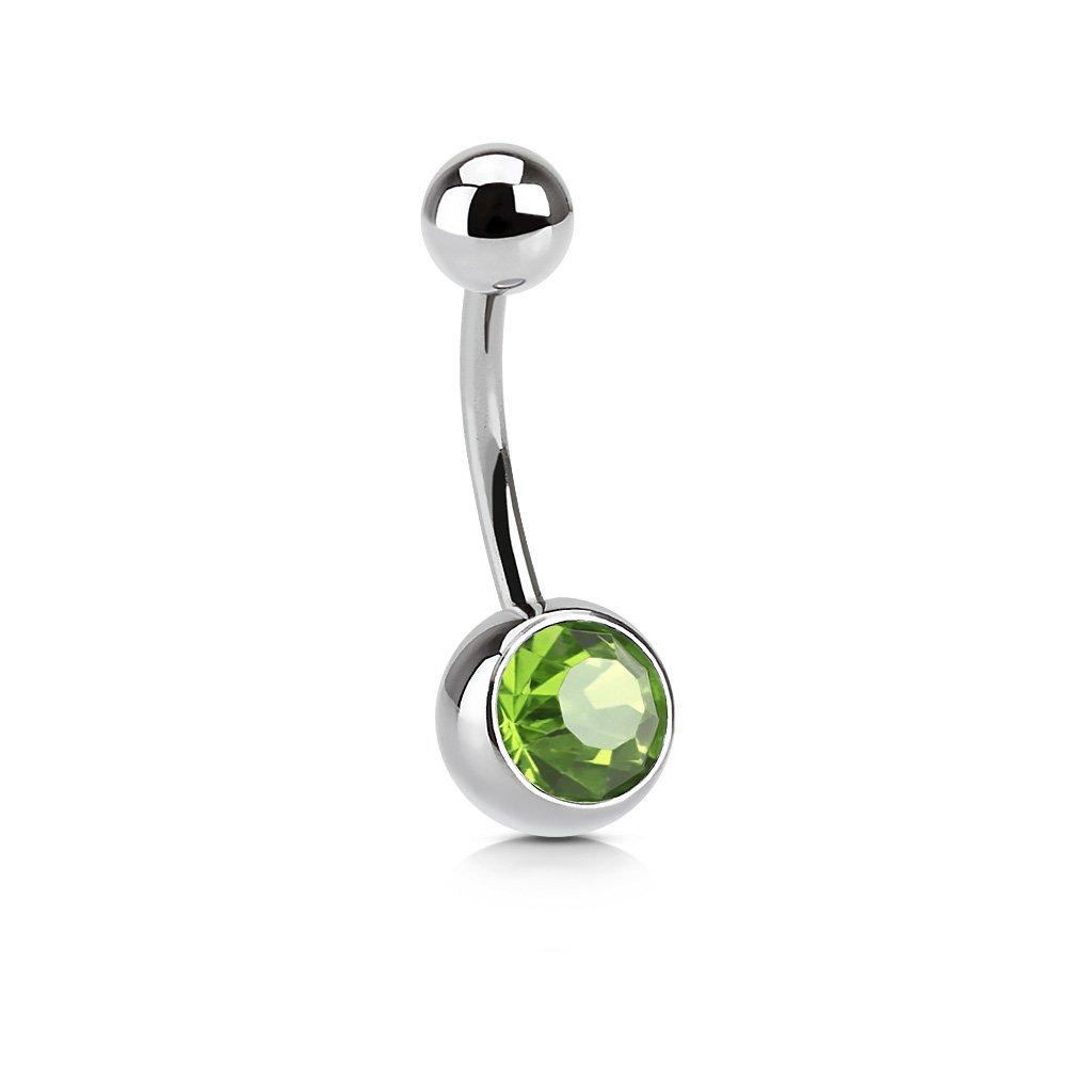 PiercedOff 316L Surgical Steel 1.6mm Externally Threaded Belly Bar with 8mm Green CZ Ball - Length 10mm
