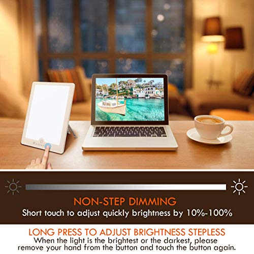 Light Therapy Lamp, PRITY HappyLight 10000 Lux LED Sun Light, 6 Timer Function, Touch Control with Stepless Brightness Levels, 90° Rotatable Standing Bracket, Memory Function for Home/Office Use