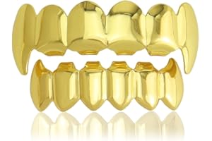 IUODEN 18K Gold Plated Hip Hop Custom Polished Grillz for Your Teeth Grillz - Affordable Diamond Grillz for Rappers and Performers - Vampire Fangs Dental Grill Set