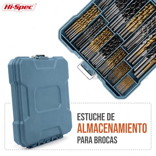 Hi-Spec Juego de Brocas Múltiples de 130 Piezas. Set Brocas de Acero Recubiertas en Titanio HSS. Para Metal, Madera y Piedra. Kit de Herramienta Esencial Para Taladros Electricos. Con Maletín