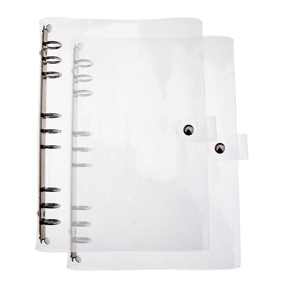 SUPERFINDINGS 2PCS Clear B5 Notebook Binder PVC Plastic Covers 9-Ring Loose Leaf 28x22x2.6cm Planner Round Ring Cover Protector Snap