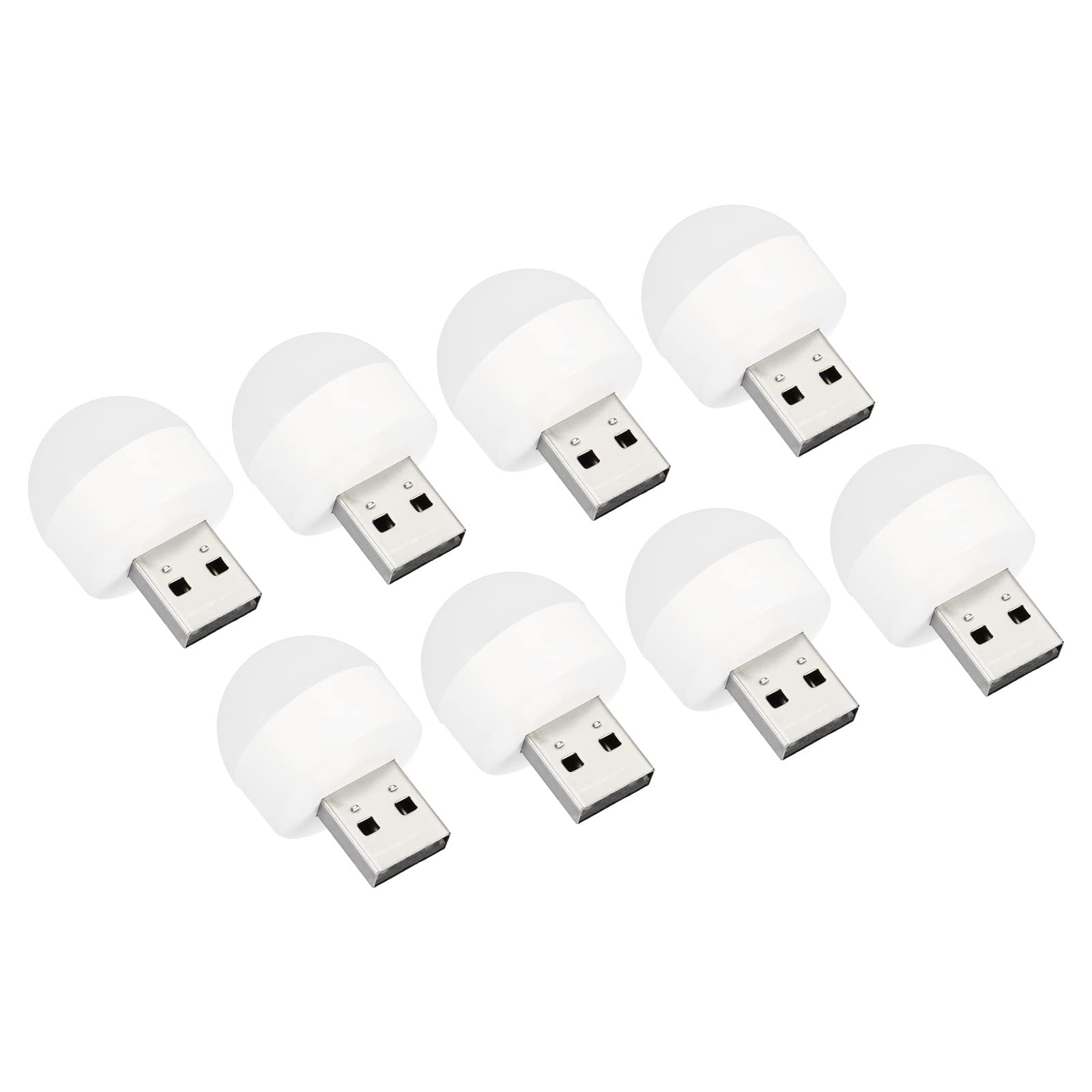 PATIKIL USB Night Light, 8 Pack 0.5W Portable Plug-in Mini LED Bulb for Home Decor Reading Sleeping Camping, White, Warm White