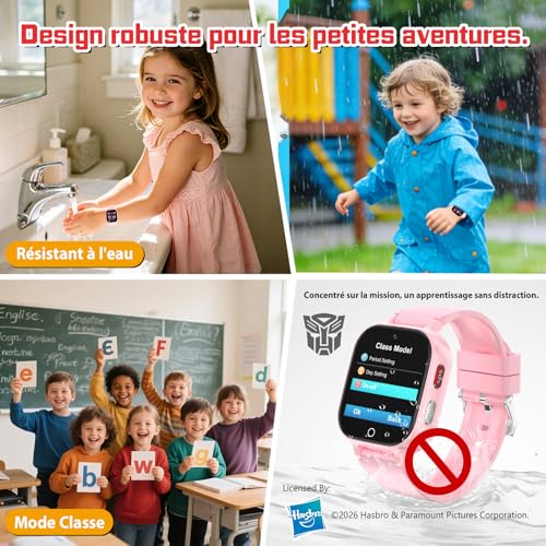 Transformers 4G Children's Smart Watch, Children's Phone Watch with GPS, Video Call/Voice Chat Fashion School Pedometer IP68 Waterproof Smartwatch for Boys Girls