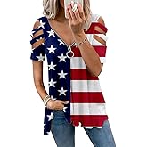 YOPLANET Cold Shoulder Tunic Tops for Women Plus Size, V Neck Short Sleeve Casual Summer Shirt with Zipper