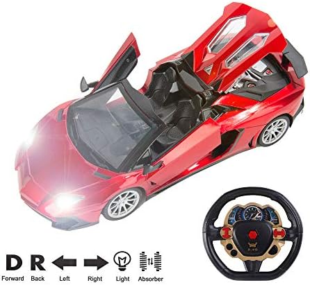 RC Car Electric Racing Drift Car 1/14 Scale Convertible Sports Racer with Auto Open & Close Doors, Lights & Sounds, Battery Operated Electronic R/C Vehicle Roadster Model Car for Kids