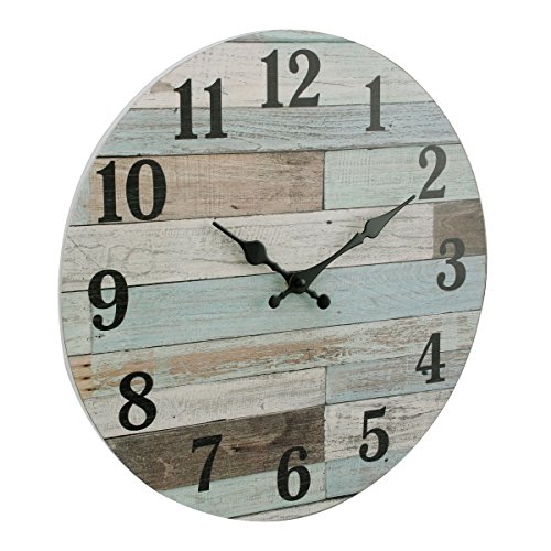 Stonebriar Worn Blue Vintage Coastal 14 Inch Round Hanging Clock, Battery Operated, Rustic Wall Deco - //medicalbooks.filipinodoctors.org
