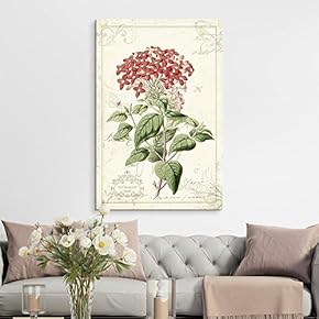 Canvas Wall Art - Vintage Style Plant with Red Flowers - Giclee Print Gallery Wrap Modern Home Art Ready to Hang - 12x18 inches