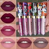Ownest 6 Color Lipstick Set,Skull Face Matte Velvet Lip Gloss,Long Lasting Waterproof Lipstick Set-6pcs