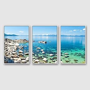 3 Piece Framed Canvas Wall Art for Living Room, Bedroom Lake Tahoe Canvas Prints for Modern Home Decoration Ready to Hang - 16"x24"x3 Panels