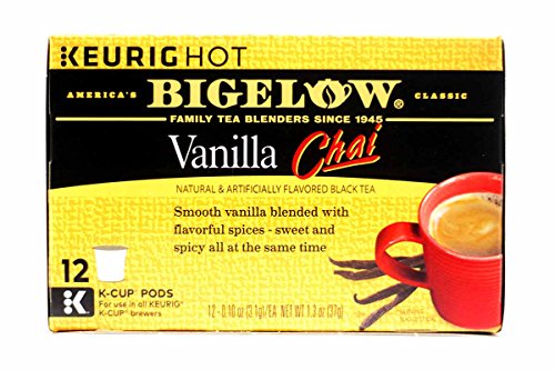 Click Here to See More Images Bigelow Vanilla Chai Tea Keurig K-Cups, Box of 12 Cups (Pack of 6), Single Serve Portion Premium Tea in Pods, Compatible with Keurig and other K Cup Coffee and Tea Brewers