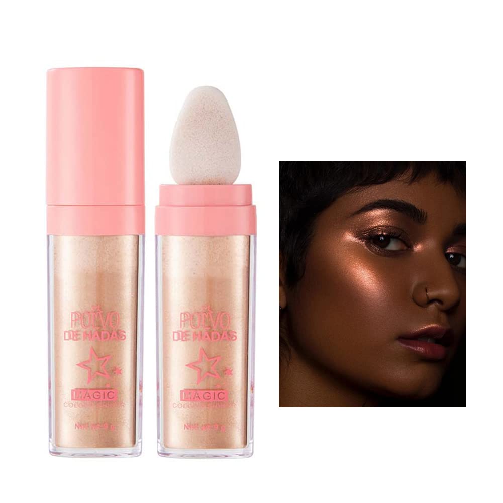 Highlighter Powder Stick, Polvo De Hadas Glitter Patting Powder Fairy Highlight Powder Smooth Waterproof Three-Dimensional Shimmer, Sparkly Natural Patting Powder for Face Body Eyes Collarbones Glow
