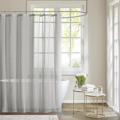 Amazon Com Modern Gray Grey Sheer Textured Fabric Shower Curtain