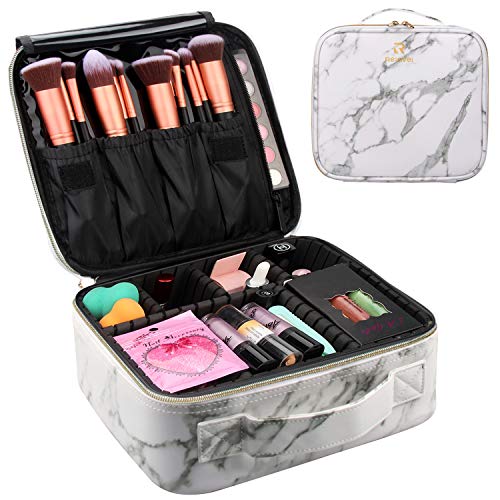 Relavel Marble Makeup Bag Large Makeup Organizer Bag Travel Train Case Portable Cosmetic Artist Storage Bag with Adjustable Dividers for Cosmetics Makeup Brushes (Marble Pattern) 1 Relavel Marble Makeup Bag Large Makeup Organizer Bag Travel Train Case Portable Cosmetic Artist Storage Bag with Adjustable Dividers for Cosmetics Makeup Brushes (Marble Pattern)