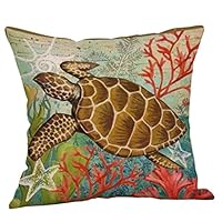Uscharm Ocean Beach Sea shell Cotton Linen Pillow Case Sofa Throw Cushion Cover Home Decor Happy Sunmer Time Throw Pillowcase (I)