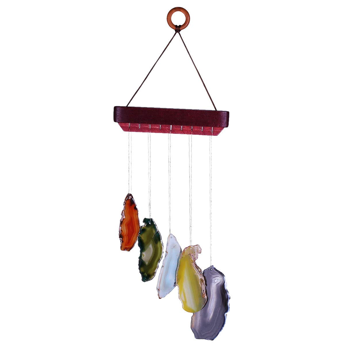mookaitedecor Mixed Colour Agate Slice Crystal Wind Chime for Bedroom Porch Window Indoor Outdoor Decor, Star Moon Healing Crystal Wall Art Hanging Ornament Reiki Wind Chime Gift Good Luck Room Decor