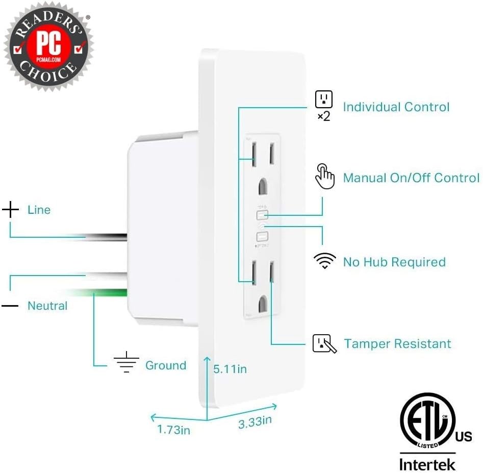 Kasa Smart Plug by TP-Link, In-Wall Smart Home Wi-Fi Outlet Works with Alexa, Echo, Google Home & IFTTT, No Hub Required, Remote Control, UL Certified (KP200) - - 