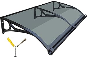 LSPYYDS Awning for Door Entrance, Window Awning Exterior Polycarbonate Cover Waterproof Front Door Canopy Metal Aluminum Awnings UV/Rain/Snow Protection for Porch, Patio, Deck, Grey/24x24in