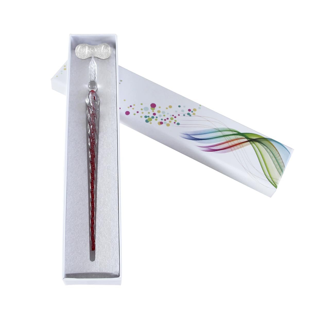 Crystal Glass Dip Pen, Handmade Glass Signature Pen Christmas Gift Business Present with a Pen Holder Vintage Elegant Design, Gift Package(Red)