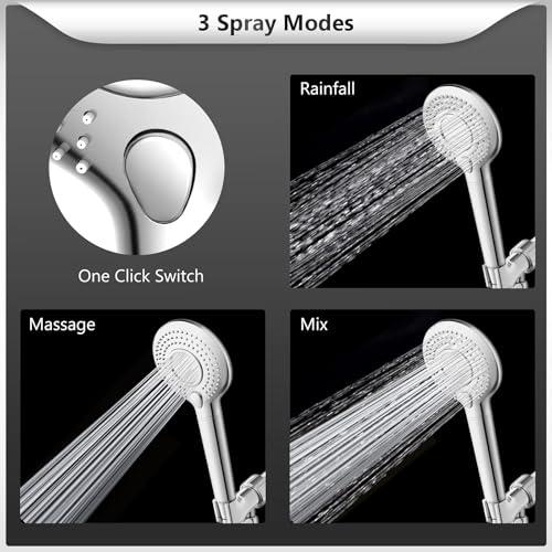 FEELSO Hard Water Filter Shower Head, 15 Stage Shower Filter 3 Spray Modes High Pressure ShowerHeads and 1.5m Hose, Residual Chlorine Remove Shower Filter, Handheld Shower Head and Hose Silver